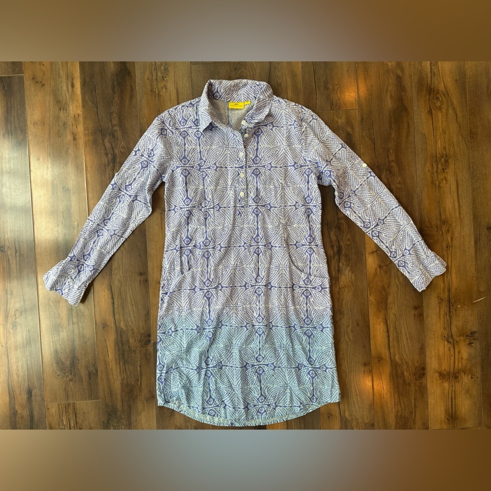 Roberta Roller Rabbit Blue Print Shirt Dress | Long Sleeve Cotton S - Picture 3 of 6